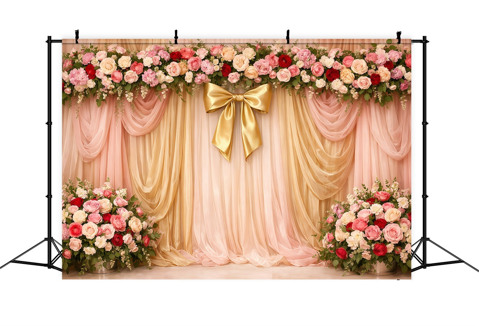 Rosa-Gold-Romantik Muttertag-Hintergrund Rosa-Gold-drapierte Blumen-Schleifen-Hintergründe für den Muttertag LXX63-29