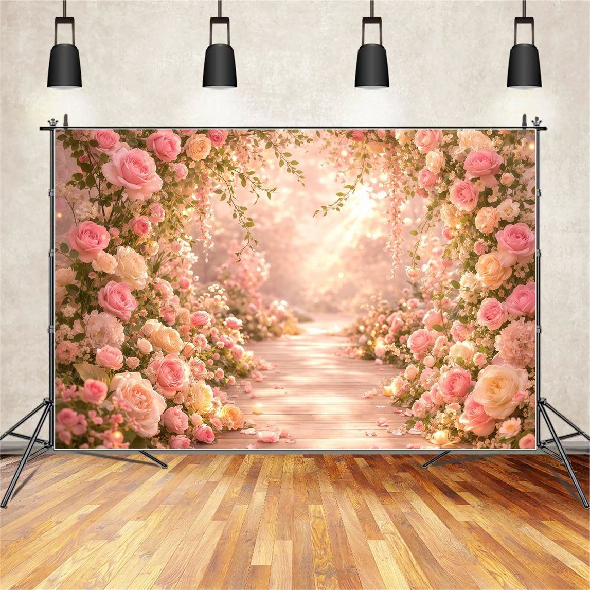 Rosa-Gold-Romantik Muttertag-Hintergrund Romantische Rosen-Lichterkette Muttertag-Hintergründe LXX63-30