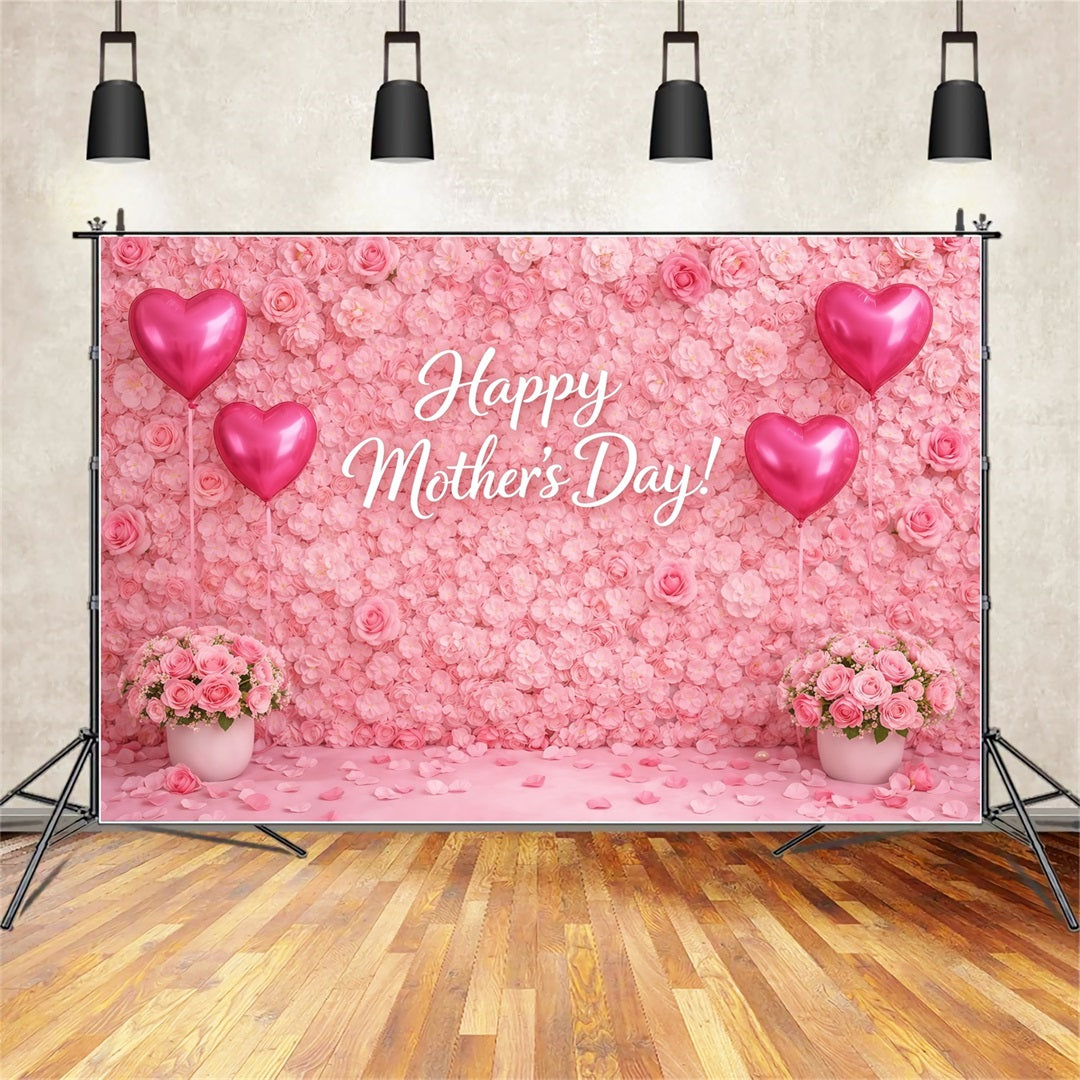 Ideen für Muttertags-Hintergründe für die Schule – Rosa Rosenwand, Herzballons, Fotohintergründe zum Muttertag LXX63-56