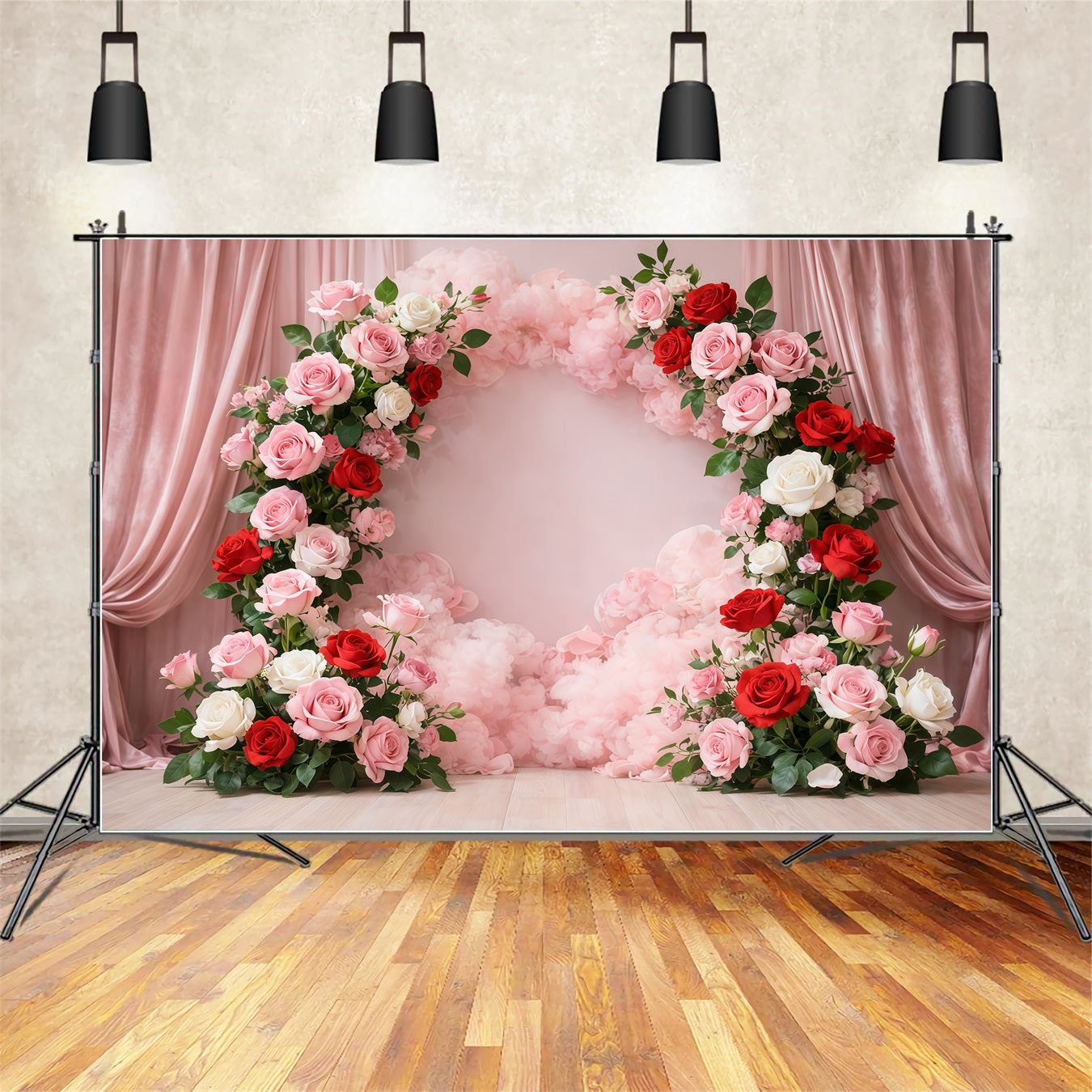 Muttertag-Porträt-Hintergrund Romantischer rosa-roter Rosenbogen Muttertag-Hintergrund LXX63-9