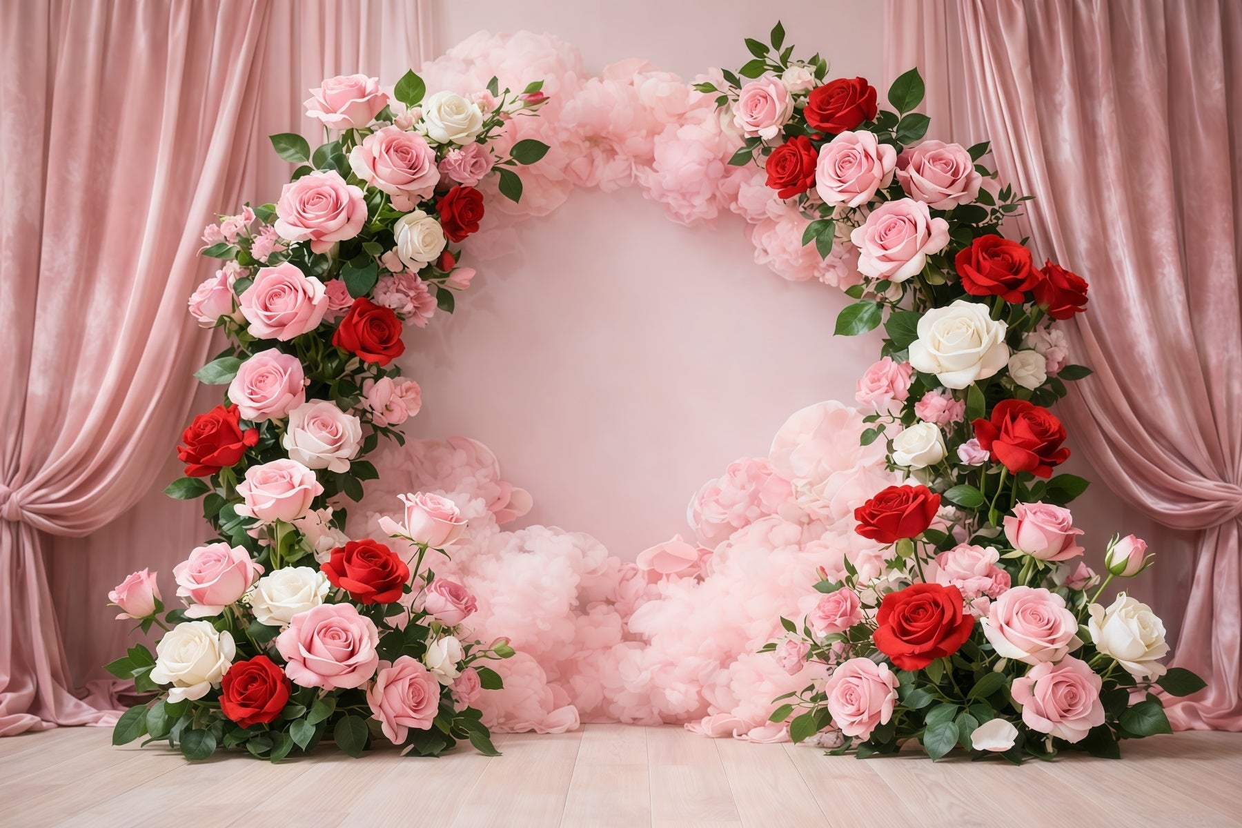 Muttertag-Porträt-Hintergrund Romantischer rosa-roter Rosenbogen Muttertag-Hintergrund LXX63-9