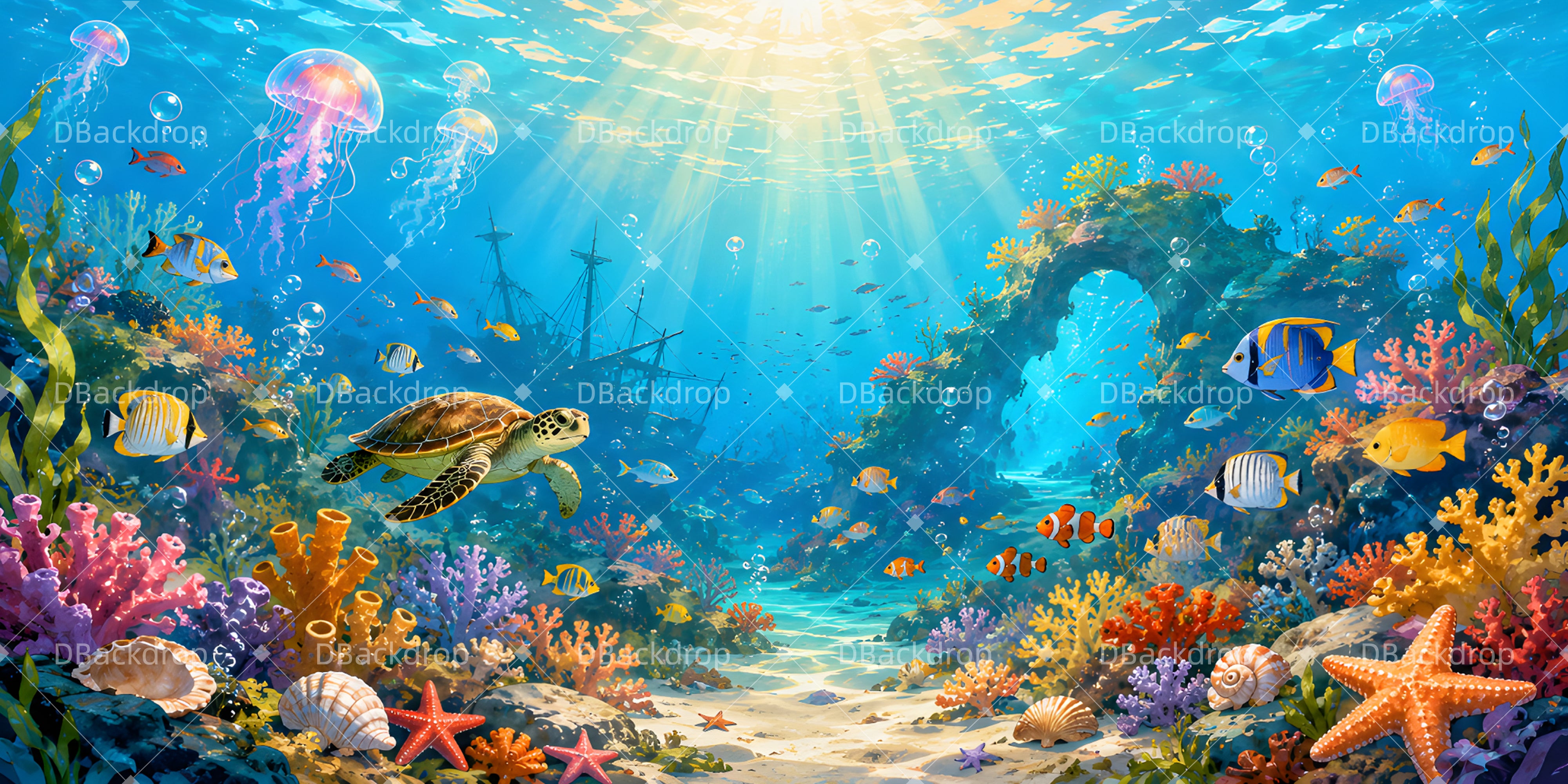Fantasy Hintergrund Ozean Turtle Haven Scuba VBS Hintergrund LXX65-T10