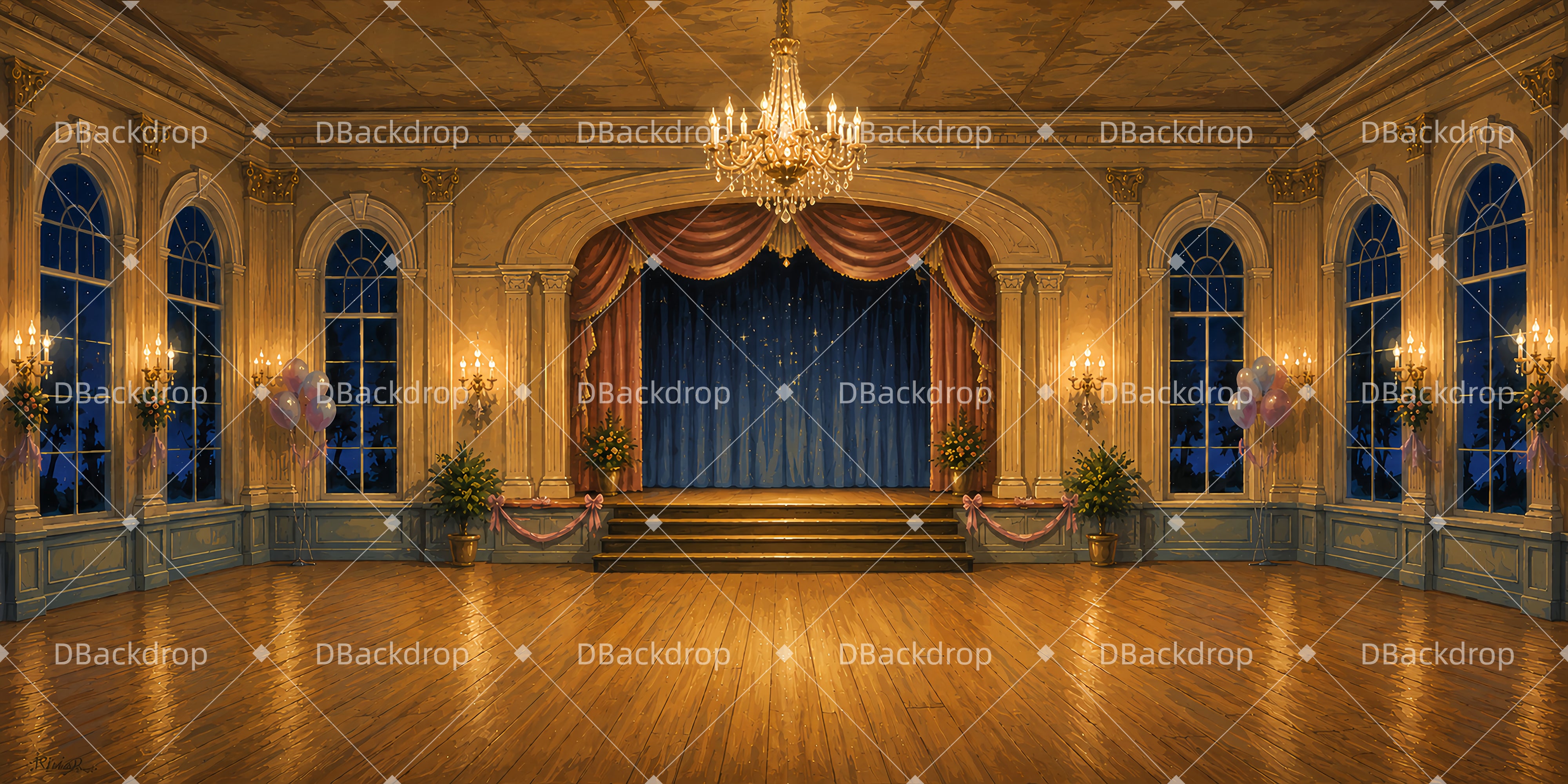 Tanzaufführung Hintergrund Eleganter Schulballsaal Bühnenkulisse LXX66-T64