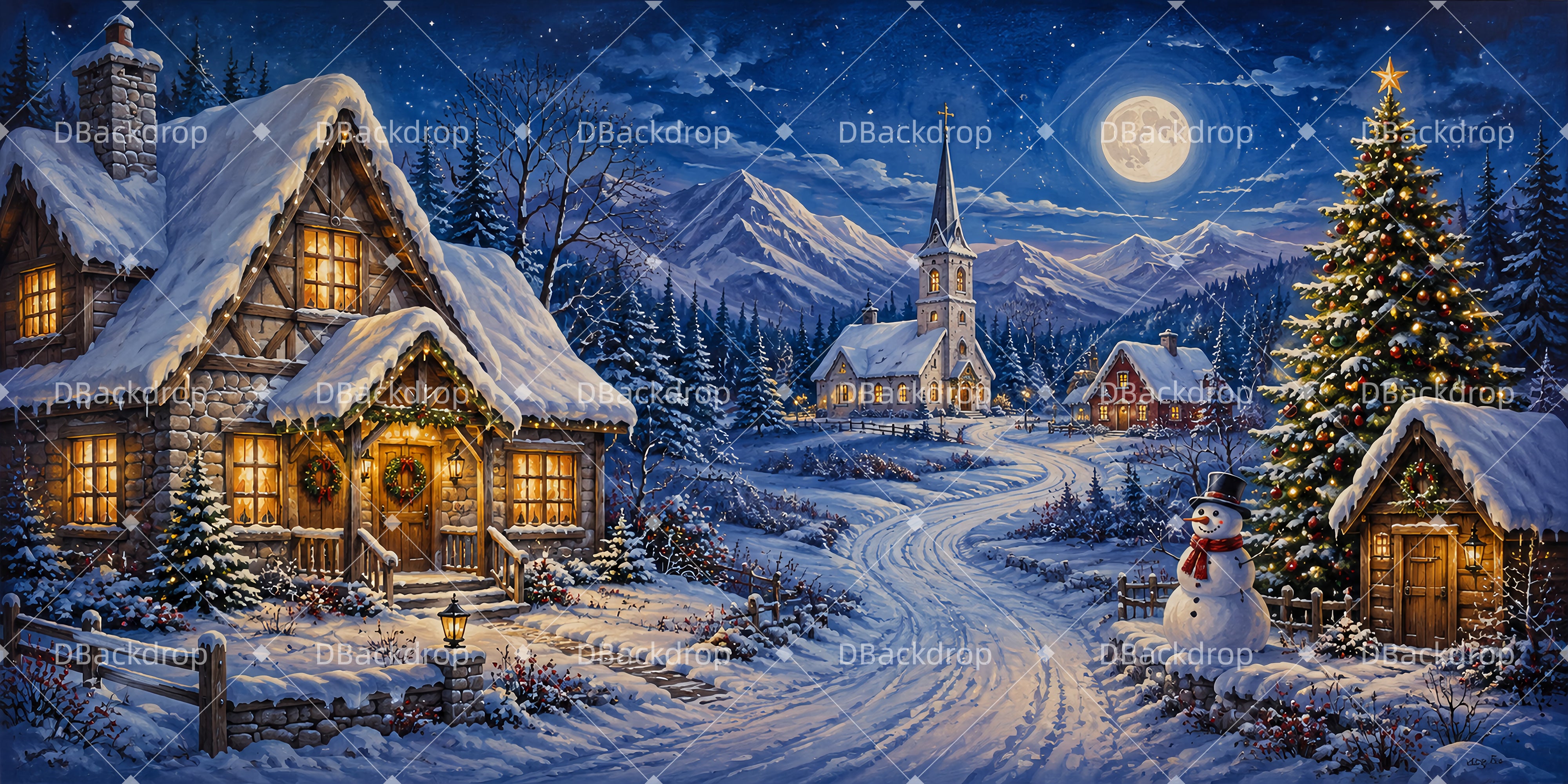 Theaterhintergrund Verschneite Bergstadt Weihnachtskulisse LXX66-T69