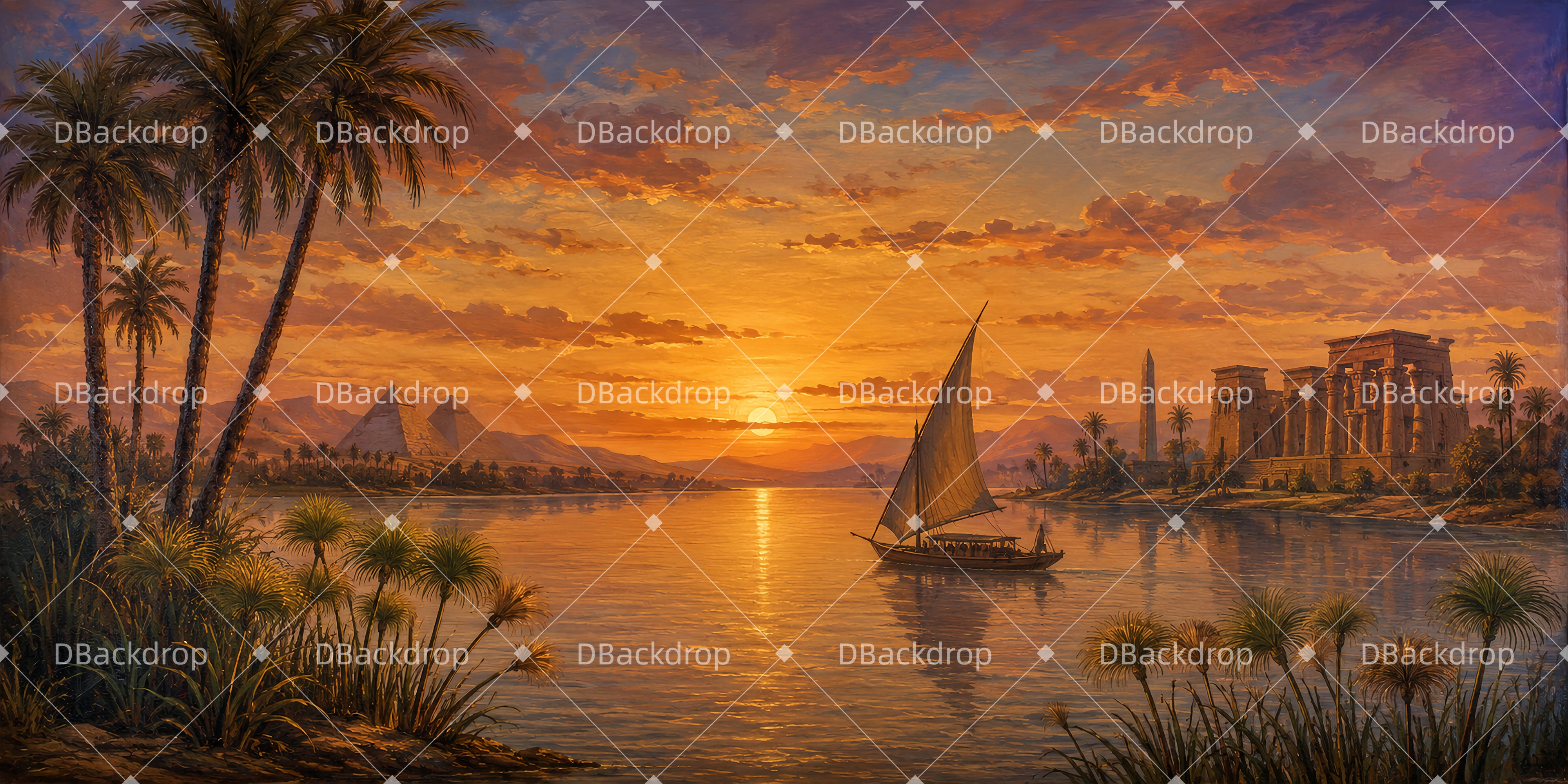 Bühnenkulisse Nil bei Sonnenuntergang Landschaftshintergrund LXX66-T77