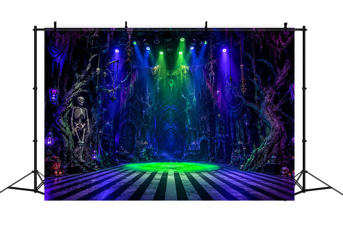 Halloween-Party-Fotohintergrund-IdeenSkelett-Spukhalle Scheinwerfer Gruseliger Halloween-Hintergrund LXX67-101