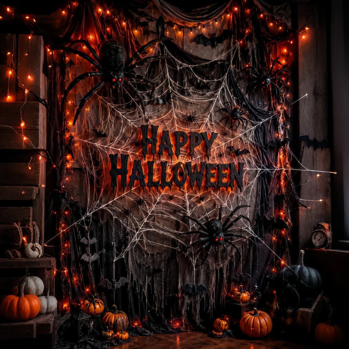 Halloween-Fotohintergrund Mit Riesigen Spinnennetz-Vorhängen LXX67-111
