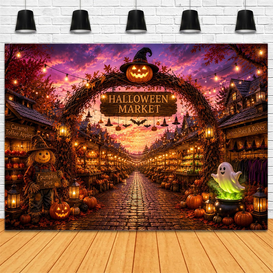 Halloween-Kürbis-Hintergrund Festlicher Kürbismarkt Straßen-Halloween-Fotohintergrund Ideen LXX67-12