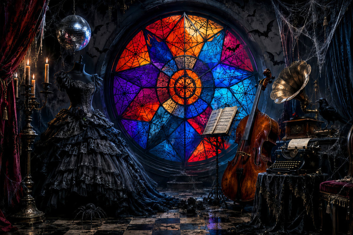 Gruselige Halloween-HintergrundideenGotische Glasmalerei Musik Halloween-Fotoshooting-Hintergrund LXX67-137