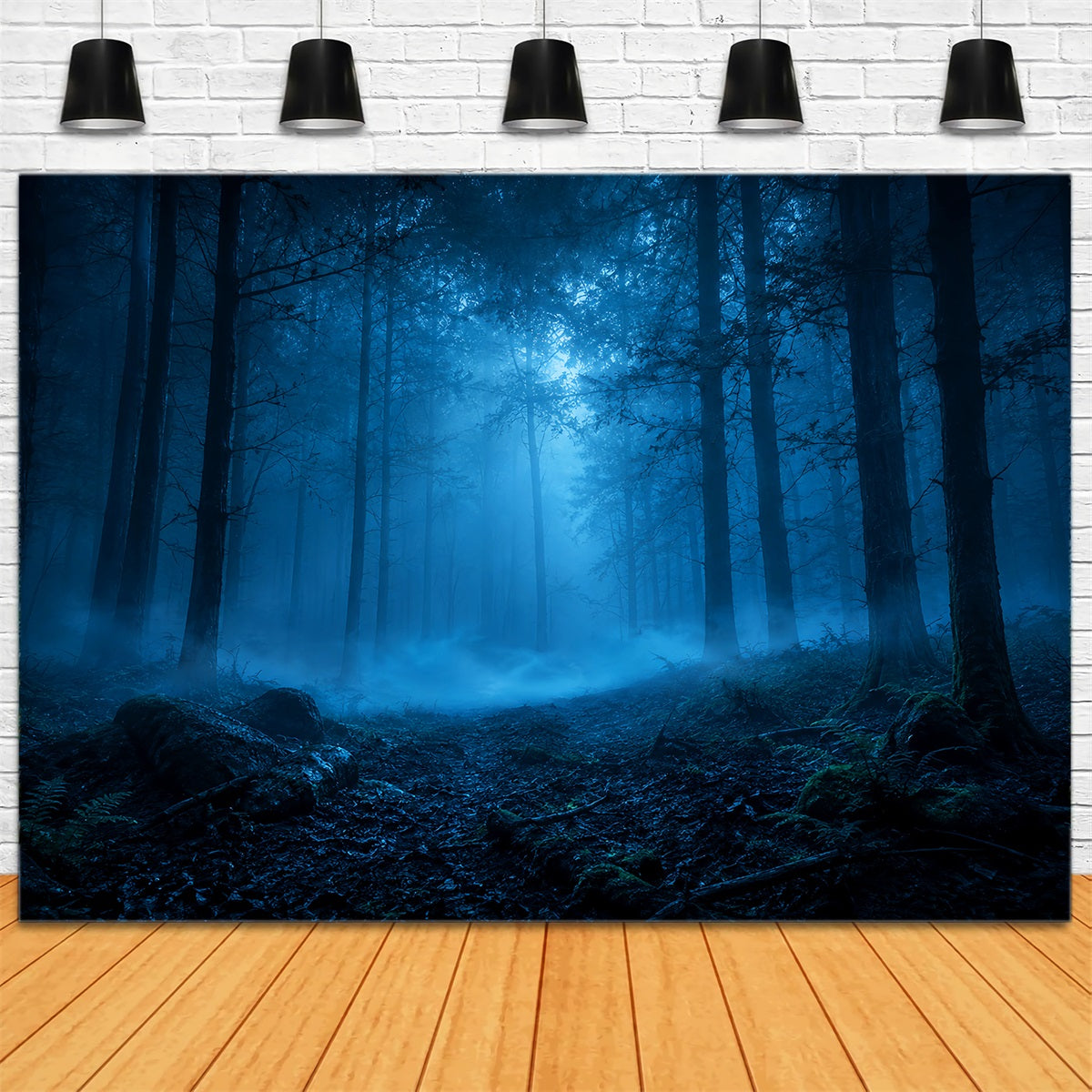Halloween-Waldkulisse Mondbeschienener Blauer Nebelwald Vintage-Halloween-Kulisse LXX67-141