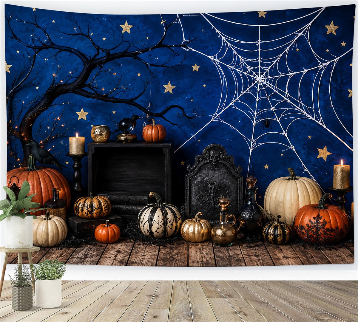Diy Halloween Fotokabinen-Hintergrund Spinnennetz Kürbis Kerzenständer Halloween-Hintergrund LXX67-150
