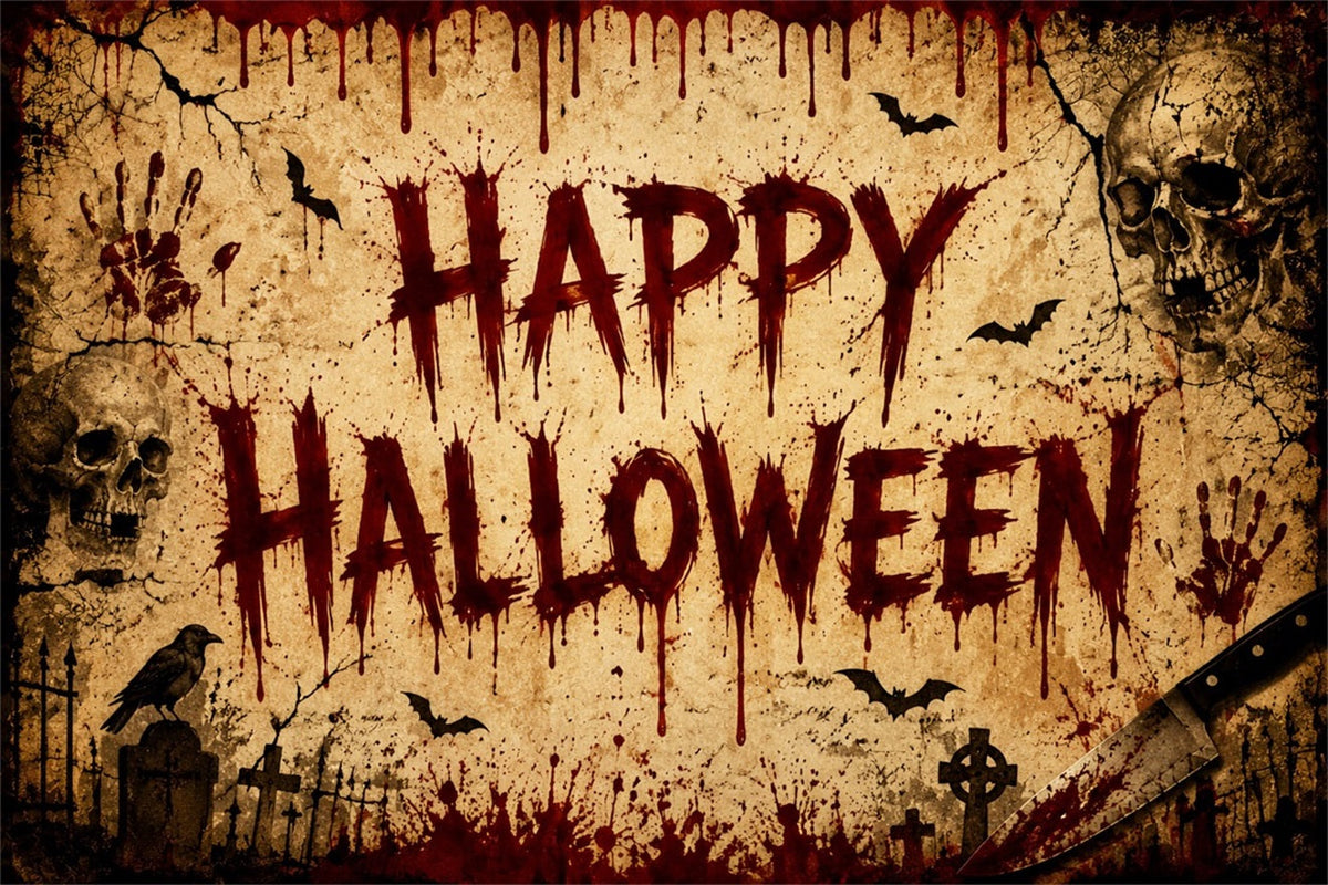 Halloween Blutiger Hintergrund Pergamentschädel Fledermaushandabdrücke Halloween Hintergründe LXX67-2