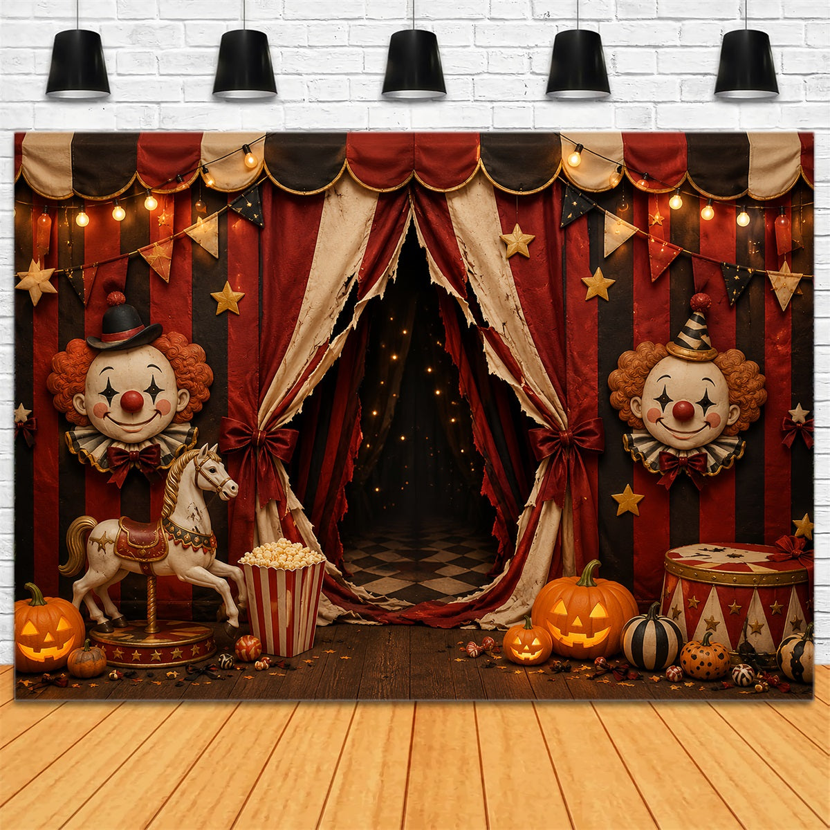 Halloween-Clown-Hintergrund Vintage-Clown-Zirkuseingang Halloween-Stoffhintergrund LXX67-208