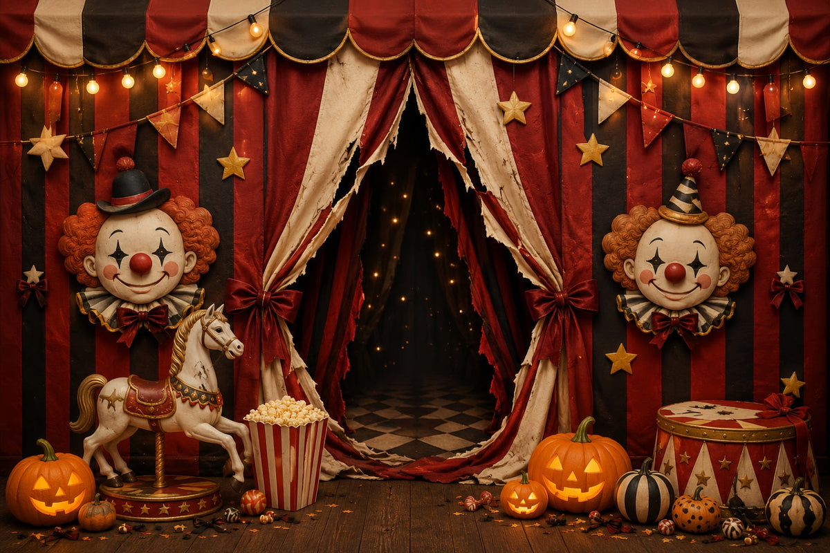Halloween-Clown-Hintergrund Vintage-Clown-Zirkuseingang Halloween-Stoffhintergrund LXX67-208