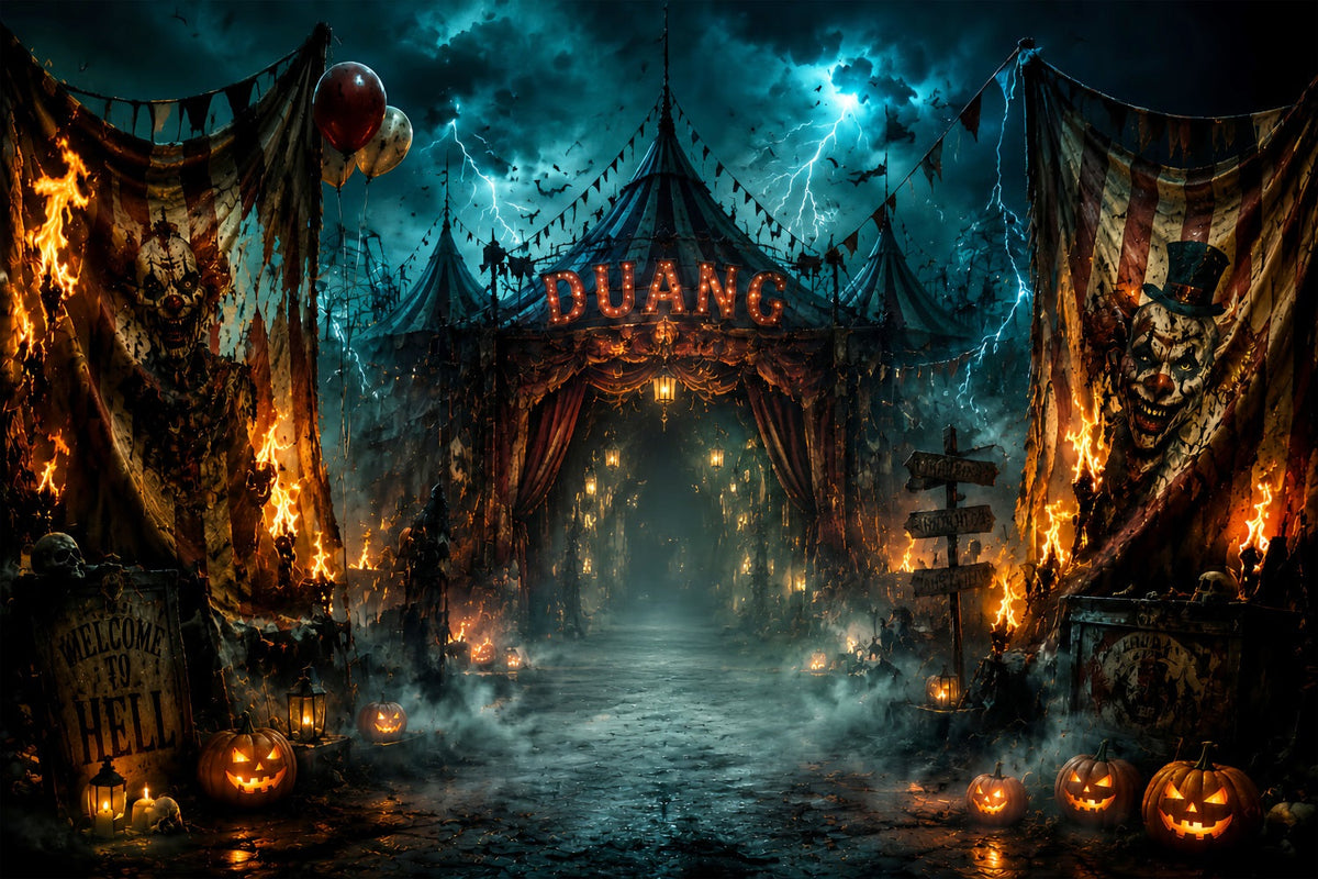 Gruselige Halloween-KulisseBrennender Verfluchter Zirkuseingang LXX67-25