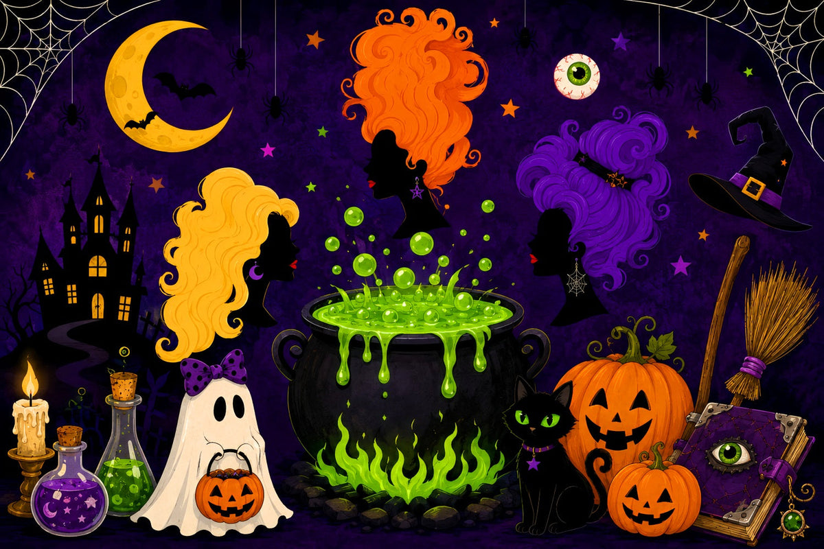 Halloween-Mond-Hintergrund Cartoon-Hexenkessel Magic-Hintergrund LXX67-259