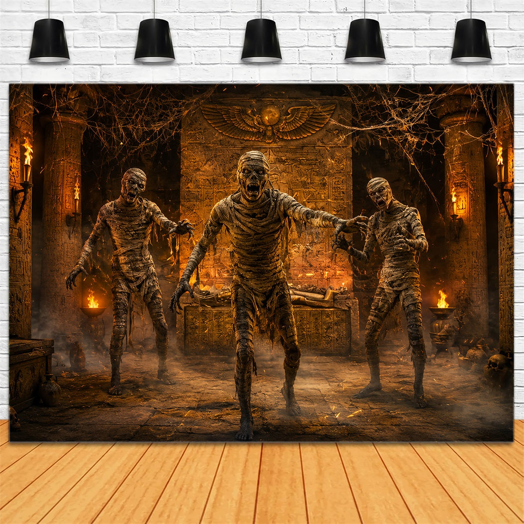 Halloween-Fotohintergrund Feuriges Grab Mumienangriff LXX67-4