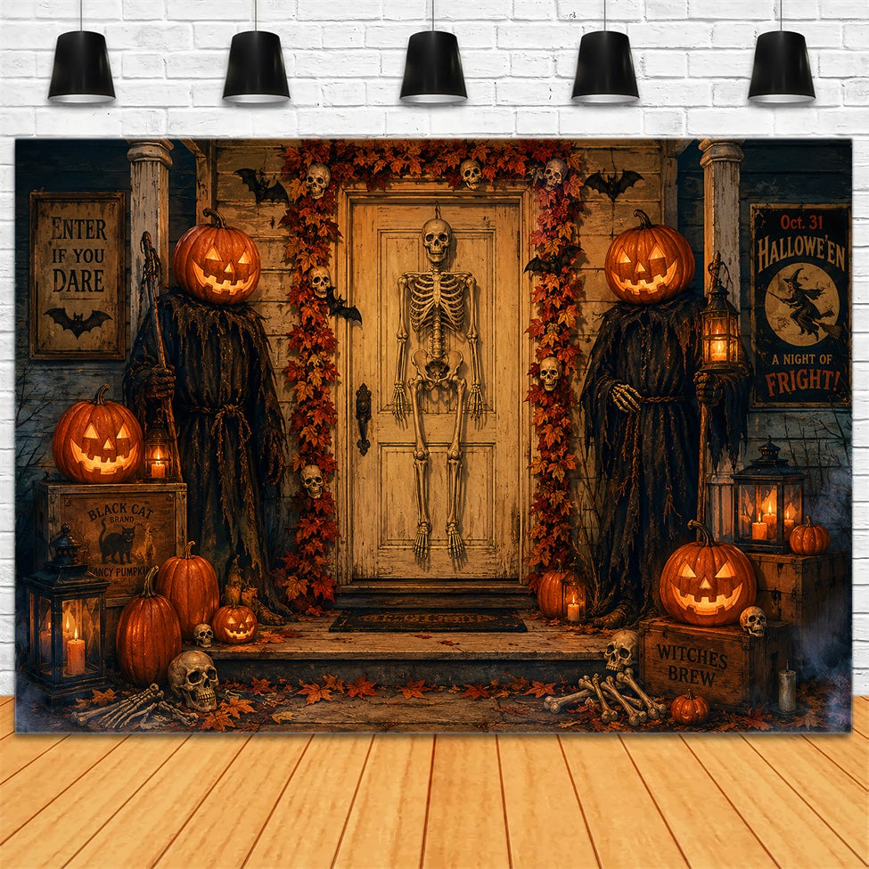 Halloween-HintergrundkulisseSkelett-Kürbis-Türeingang Ideen Für Halloween-Hintergrundkulissen LXX67-62