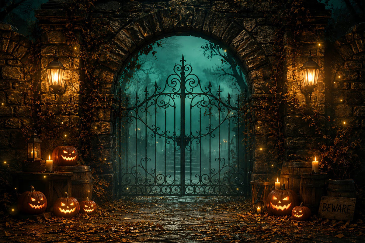 Halloween-Party-Hintergründe Laterne Stein Kürbis Tor Halloween Fotokabinen-Hintergrund LXX67-64
