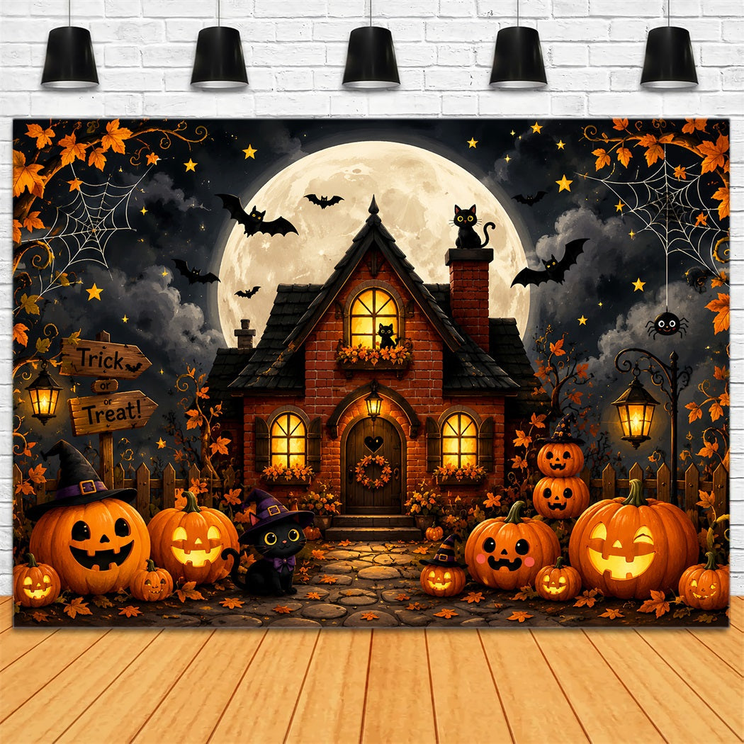 Halloween-Hintergrund Für DraußenNiedliches Kürbis-Katzenhäuschen Gruseliger Halloween-Hintergrund LXX67-66