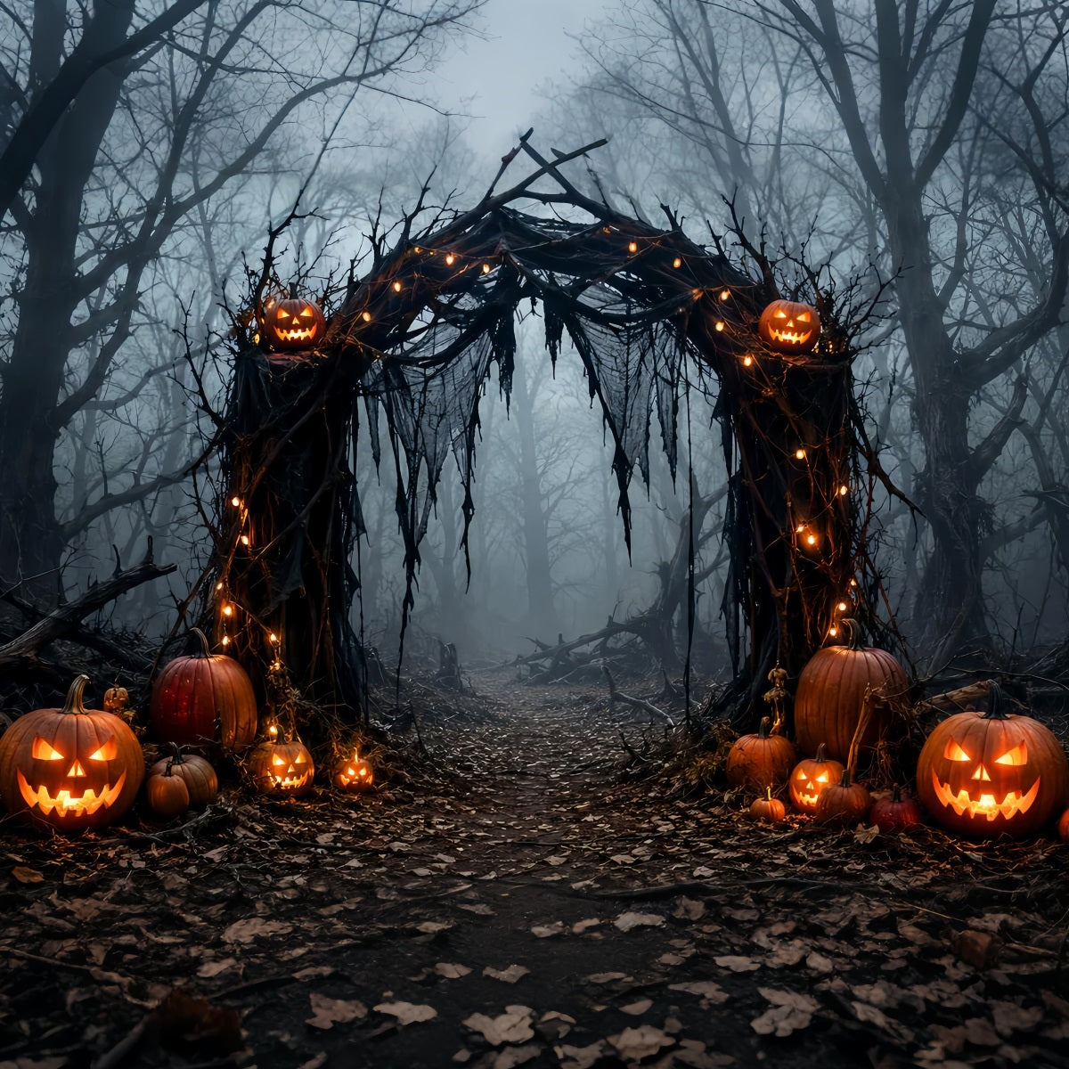 Halloween-Fotohintergrund Im FreienNebliger Kürbiswaldbogen LXX67-68