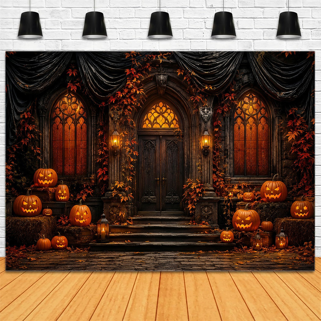 Niedliche Halloween-FotohintergrundkulisseGotischer Kürbis Herrenhaustür-Hintergrund Halloween LXX67-70