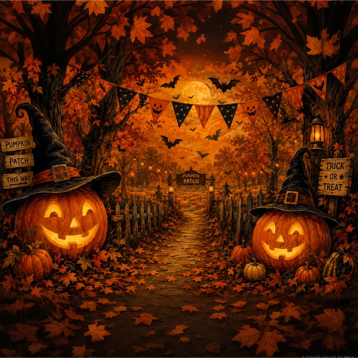 Herbstliche Halloween-KulisseKürbisbeetpfad Gruselige Halloween-Kulissen LXX67-74