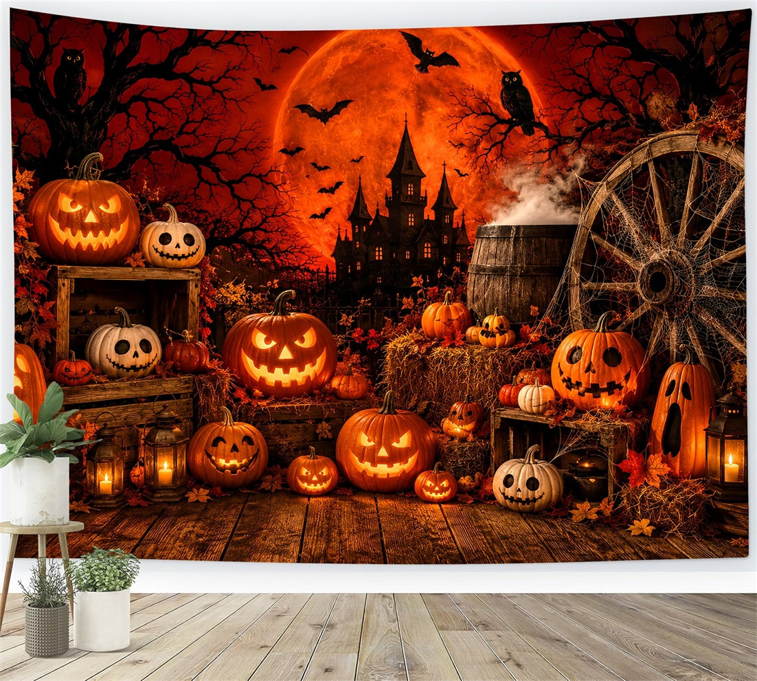 Halloween-Hintergrund Für Fotokabine Roter Mond Kürbis-Dekoration Niedlicher Halloween-Hintergrund LXX67-80