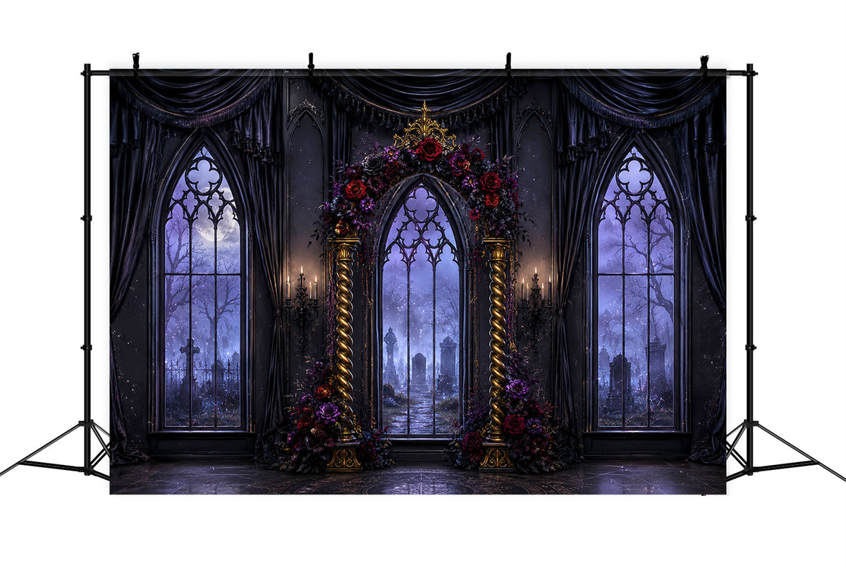 Halloween-Bogen-Hintergrund Gotisches Blumenfenster Große Halloween-Hintergründe LXX67-89