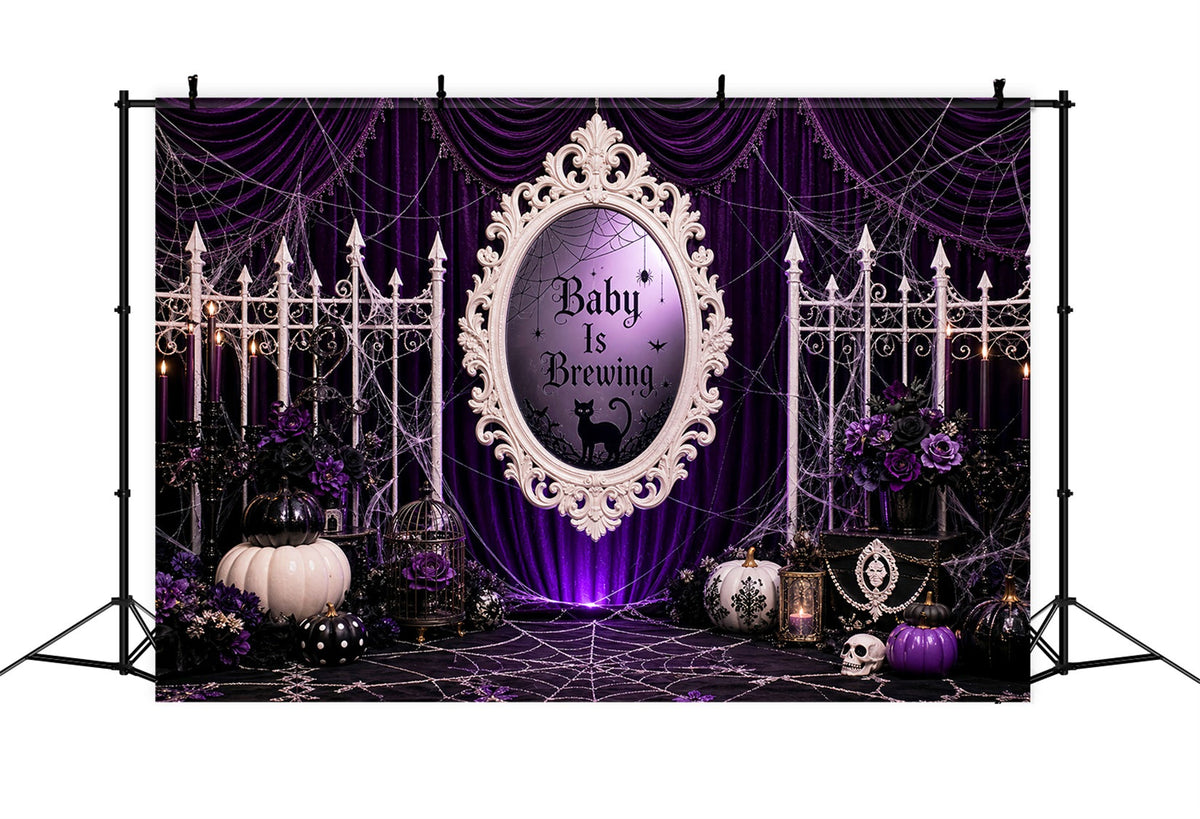 Halloween-Babyparty-Hintergrund Lila Vorhang Hexe Kürbis Fotografie Halloween-Hintergrund LXX67-92