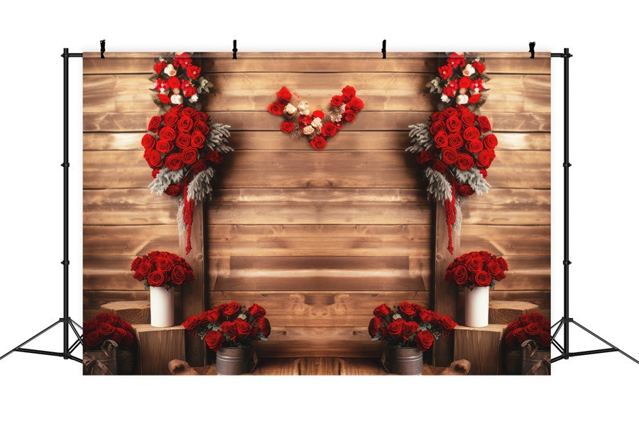 Valentinstag Rote Rose Holzpaneel Dekorative Hintergrundkulisse M1-05