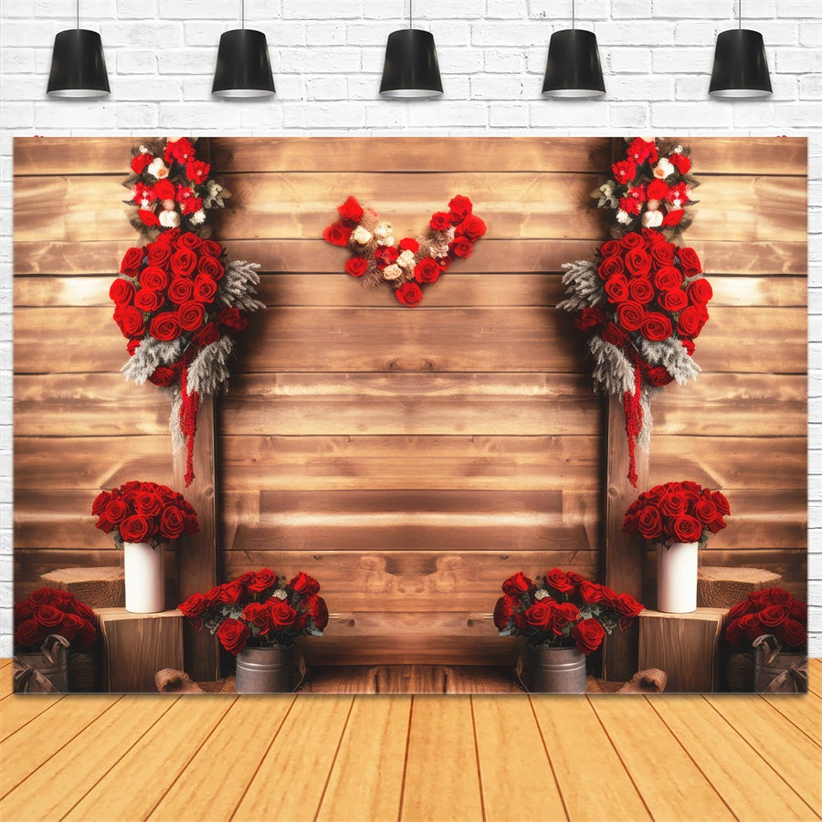 Valentinstag Rote Rose Holzpaneel Dekorative Hintergrundkulisse M1-05