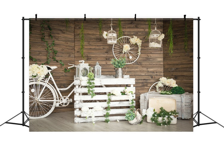 Frühling Greenery Akzente Weiß Fahrrad Hintergrund M1-39