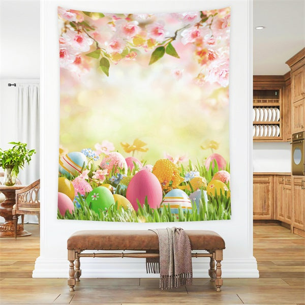 Ostern Warmer Frühlingsrasen Kirschblüten Ei Hintergrund M1-54