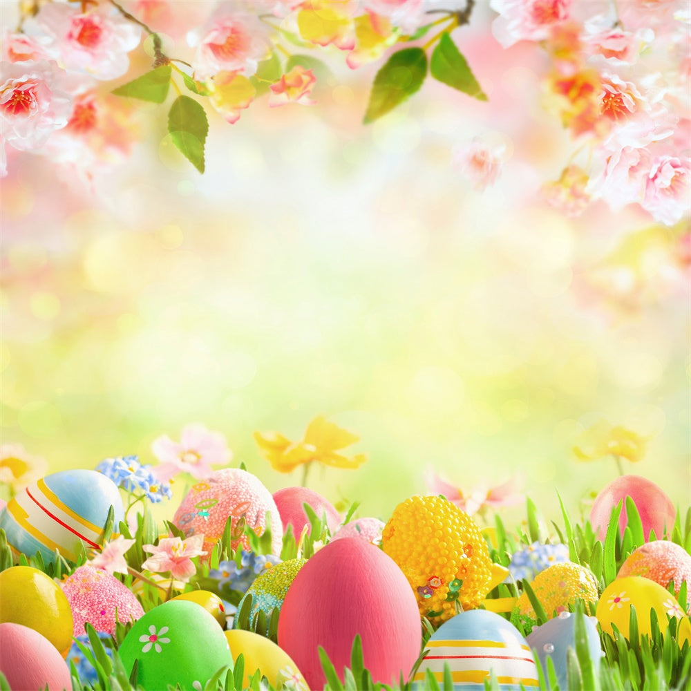 Ostern Warmer Frühlingsrasen Kirschblüten Ei Hintergrund M1-54