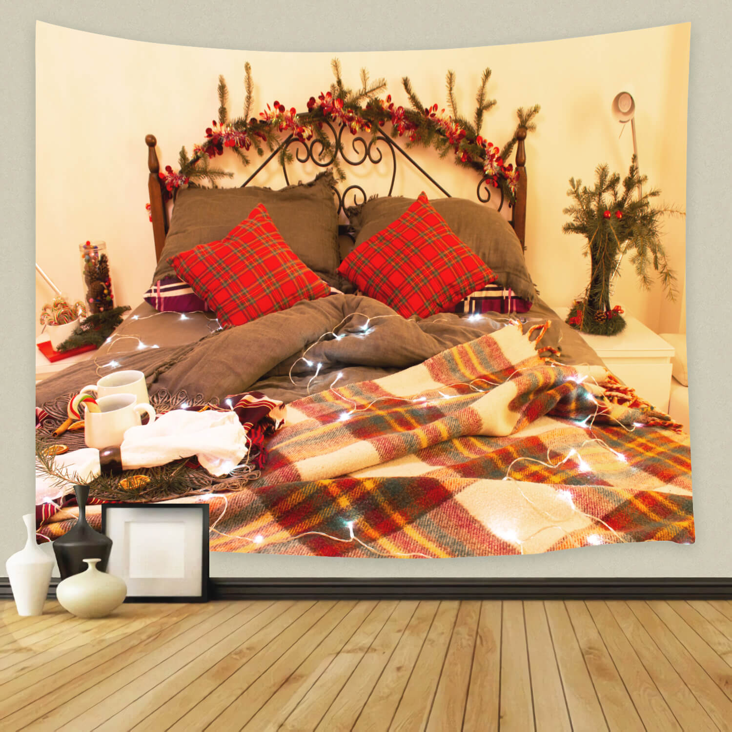Weihnachten dekoriert Innenraum Bett Hintergrund M11-33