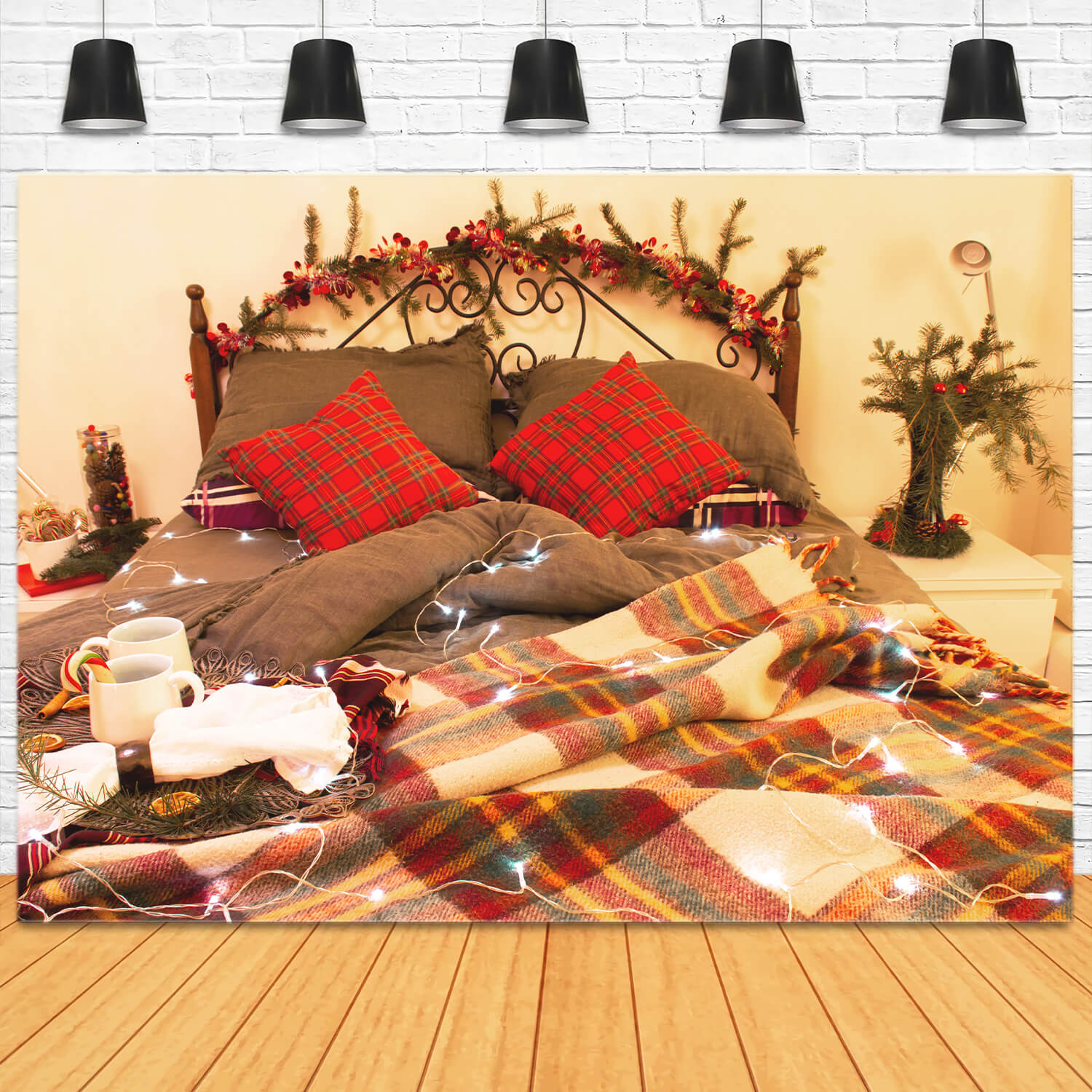 Weihnachten dekoriert Innenraum Bett Hintergrund M11-33