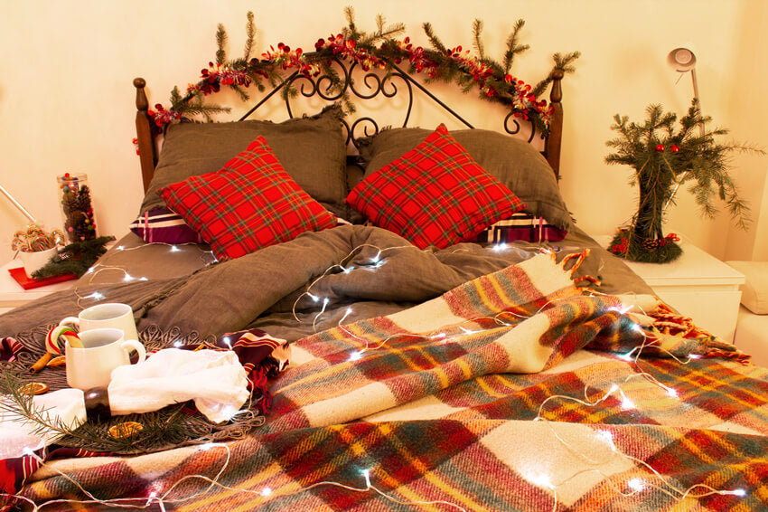 Weihnachten dekoriert Innenraum Bett Hintergrund M11-33