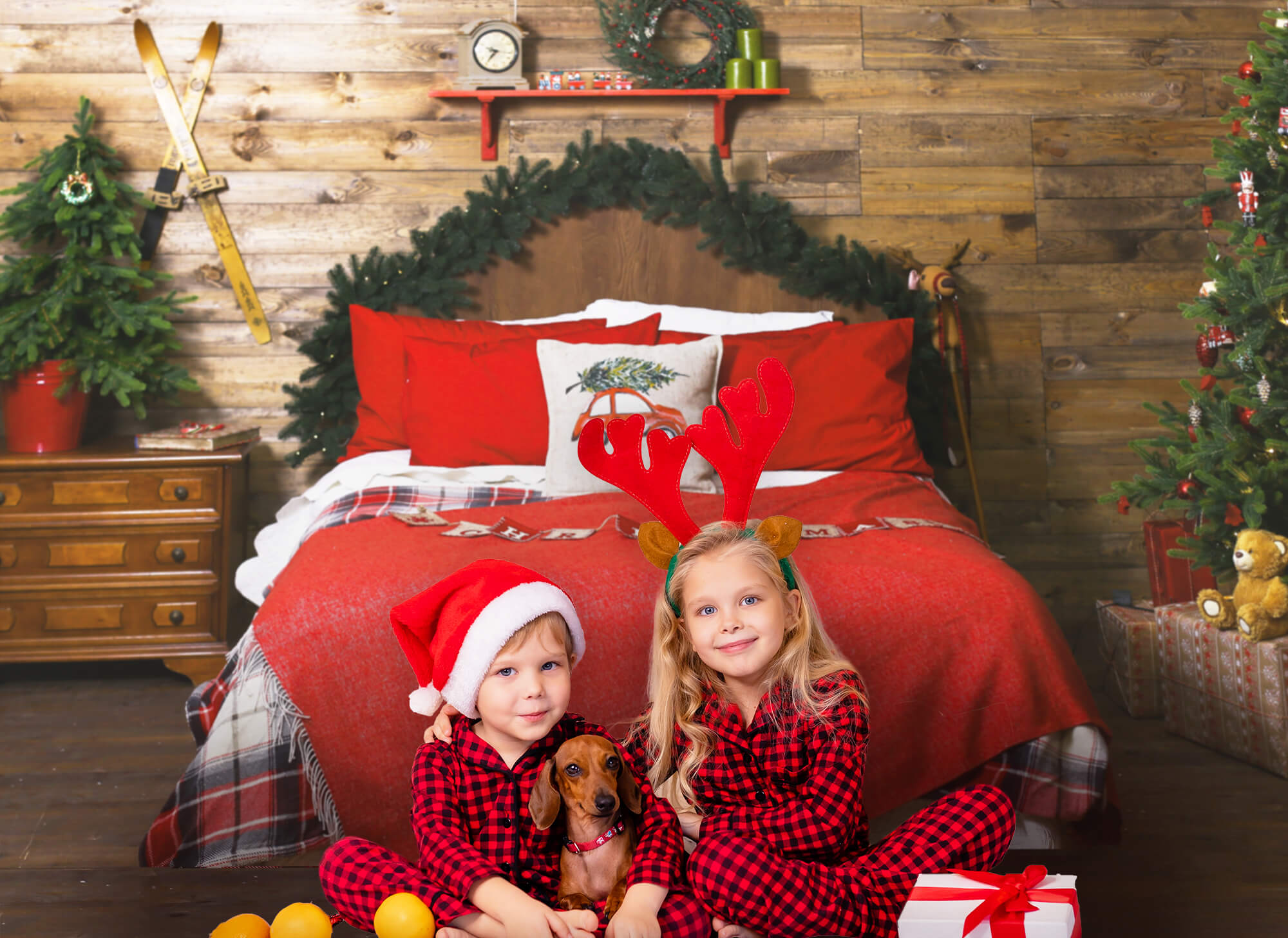 Weihnachten Schlafzimmer Retro Holzwand Hintergrund M11-34