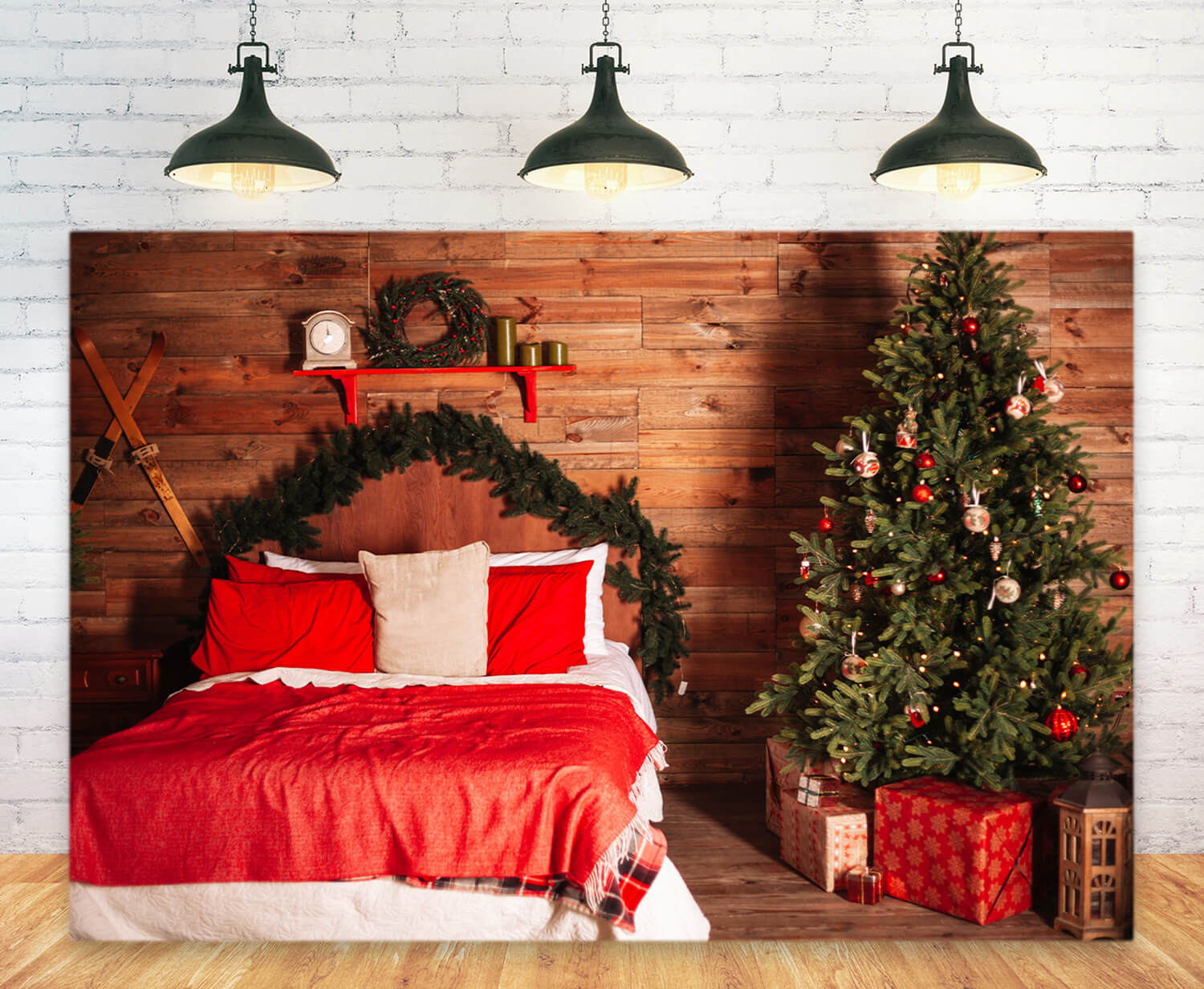 Weihnachten Schlafzimmer hölzerne Kopfteil Hintergrund M11-38