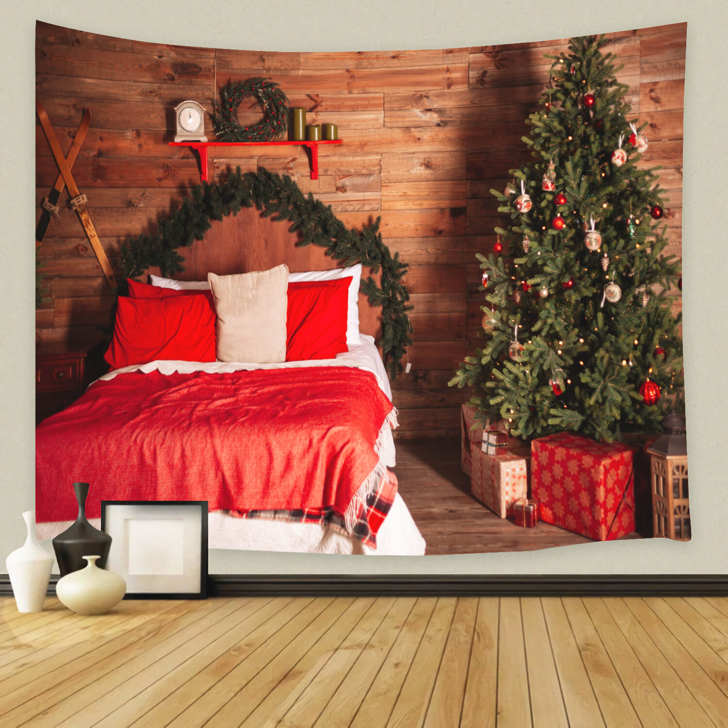 Weihnachten Schlafzimmer hölzerne Kopfteil Hintergrund M11-38