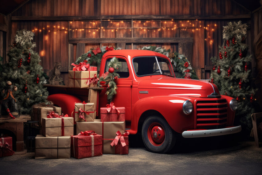 Weihnachtsgeschenk roter LKW Hintergrund für Fotografie M11-56