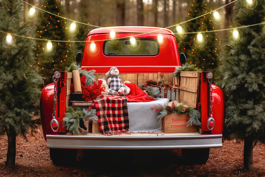 Santa's Christmas Tree Farm Roter Lastwagen Hintergrund M11-60