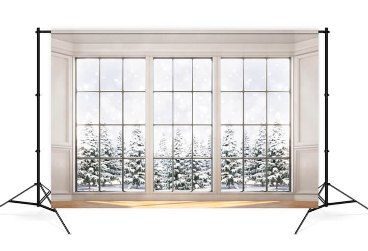 Winter Snowy Day Glasfenster Schnee bedeckt Holly Baum Hintergrund M12-01