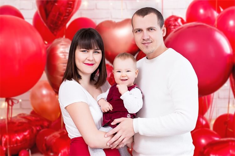 Valentinstag rotes Herz Ballon Strip Lights Weiß Backsteinmauer Zimmer Hintergrund M12-12