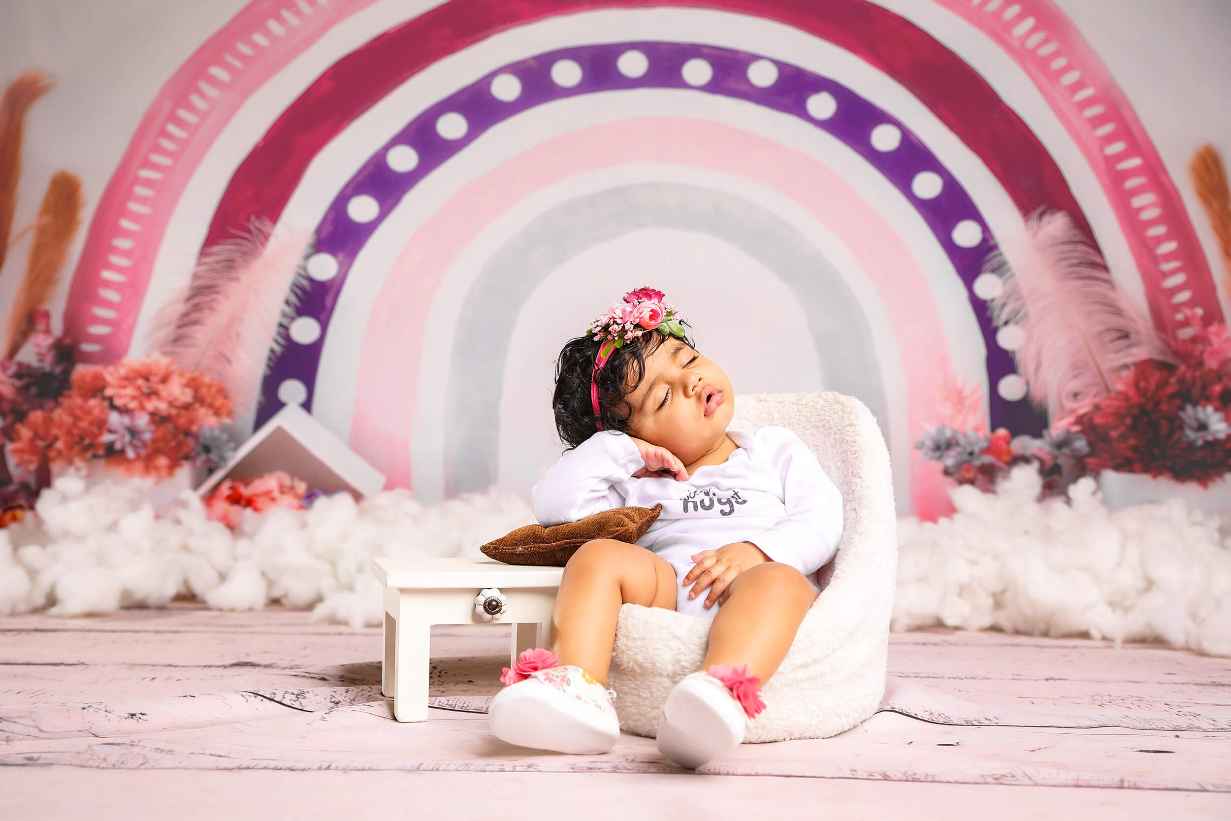 Bohemian Rainbow Rattan Ball Feder getrocknete Blume Hintergrund M12-20