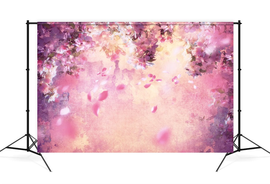 Ölgemälde Dreamy Pink Flower Tree Petals Falling Backdrop M12-33