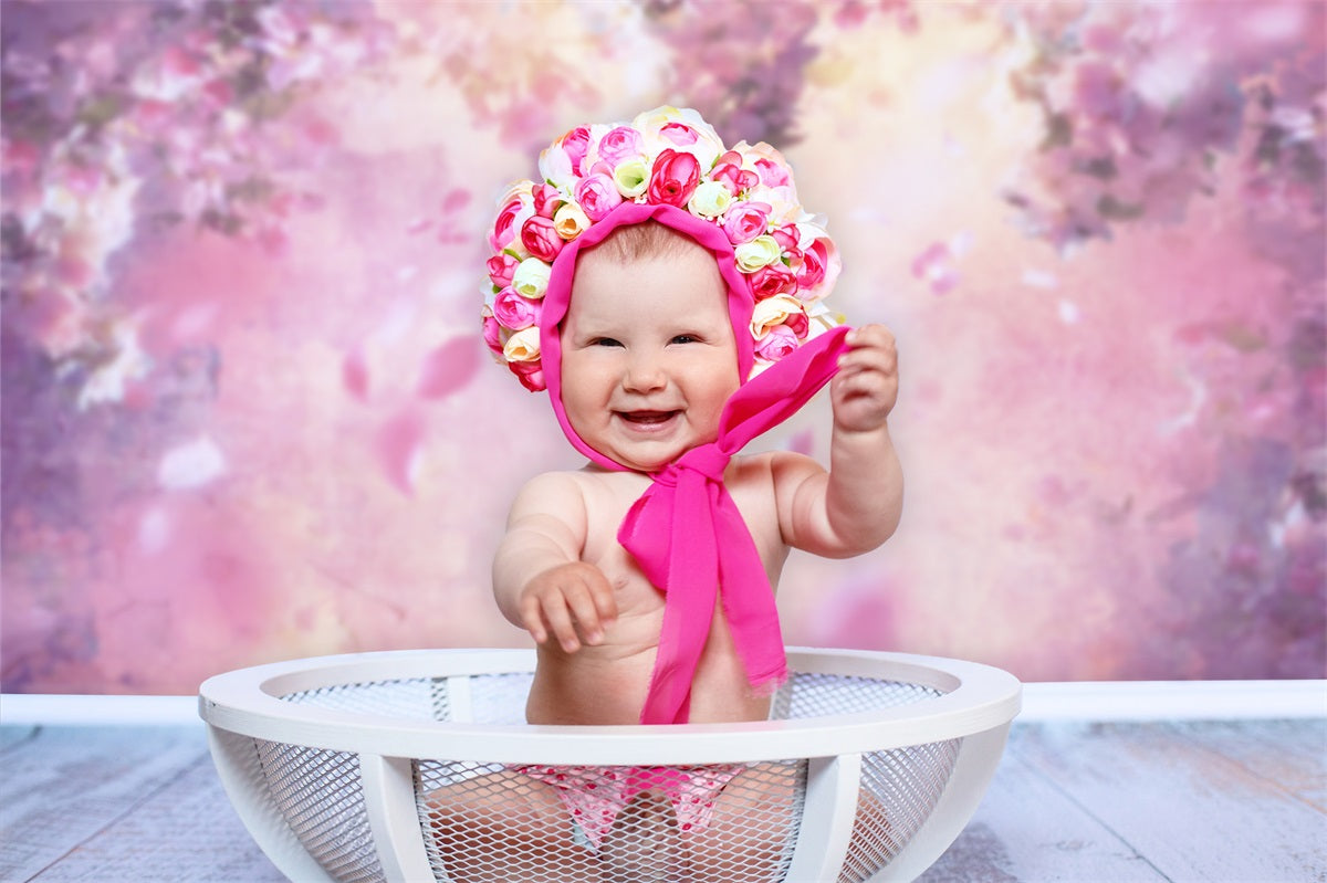 Ölgemälde Dreamy Pink Flower Tree Petals Falling Backdrop M12-33