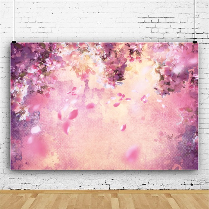 Ölgemälde Dreamy Pink Flower Tree Petals Falling Backdrop M12-33