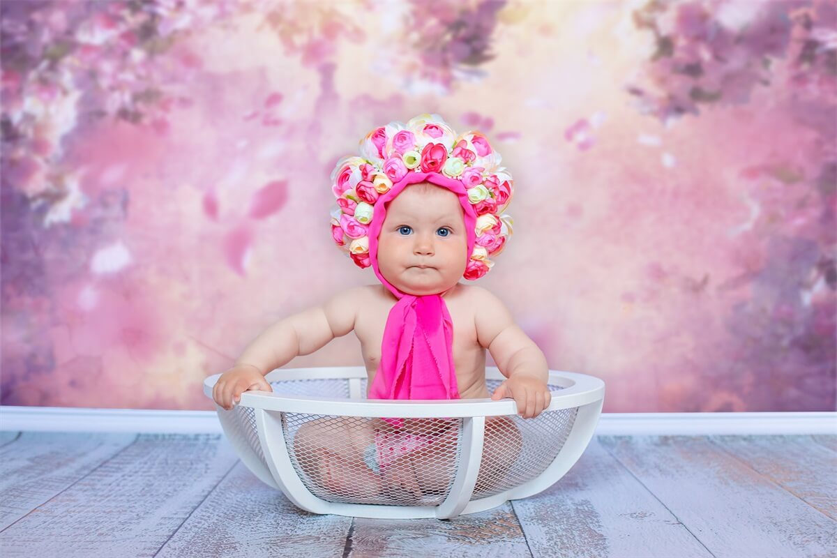 Ölgemälde Dreamy Pink Flower Tree Petals Falling Backdrop M12-33